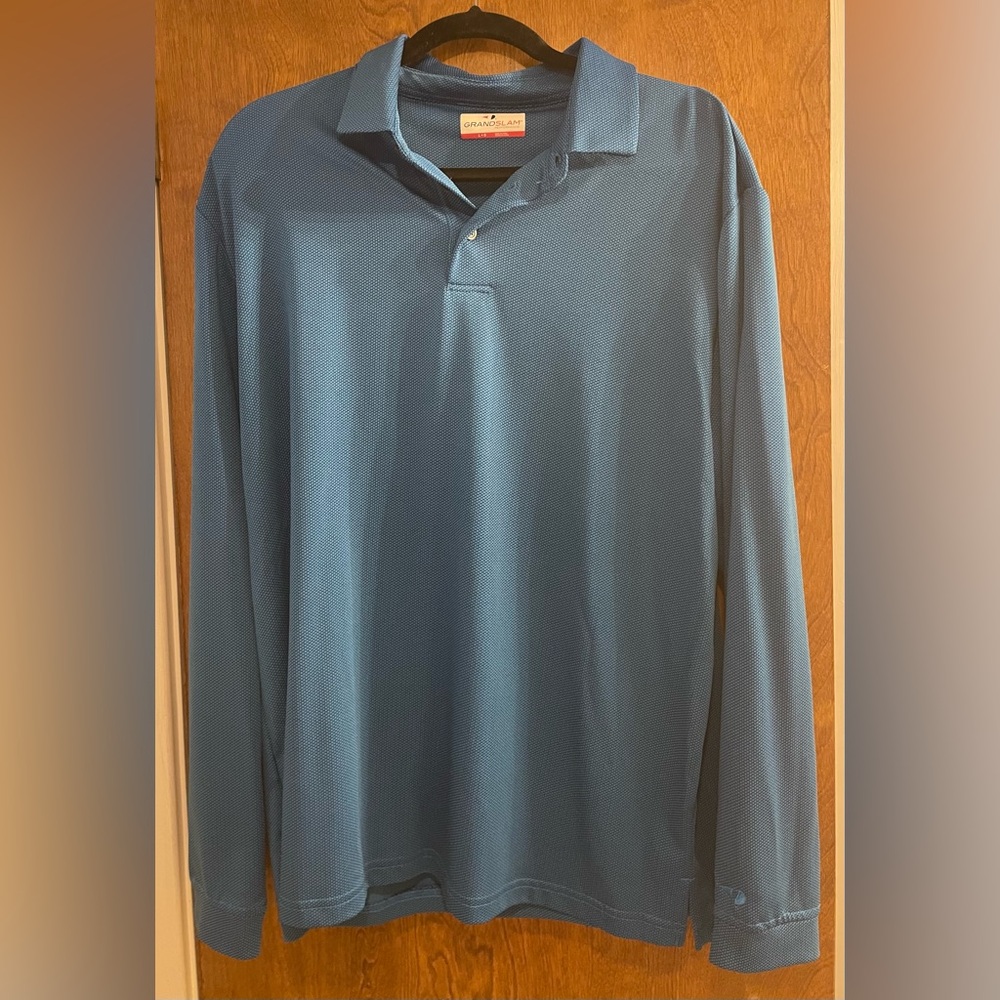 Grand Slam Men's Long Sleeve Blue Polo Shirt